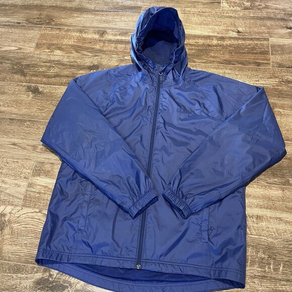 LL Bean Rain Jacket Mens S Navy Blue Windbreaker Hooded Zip Pockets Outdoor Hike - Picture 3 of 9